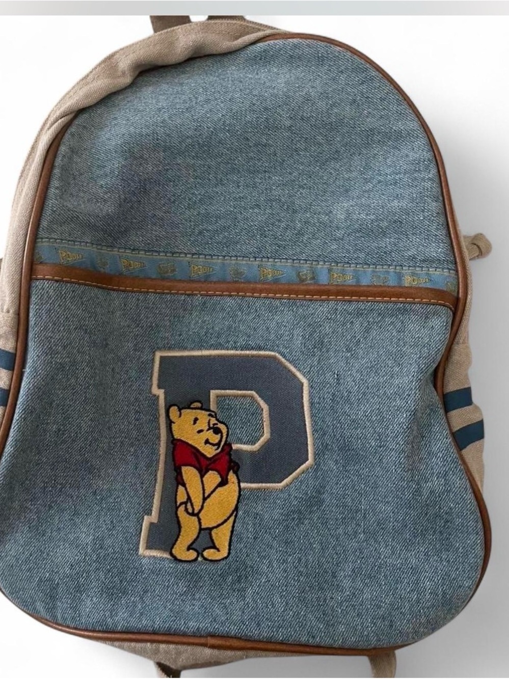 Y2K Disney Denim Blue Winnie the Pooh Patch Backpack